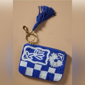 Anthropologie Fiona Beaded Coin Purse Blue White NWT